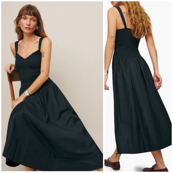 Reformation Sariah smocked organic cotton midi dress SZ US 4 - Picture 2 of 8